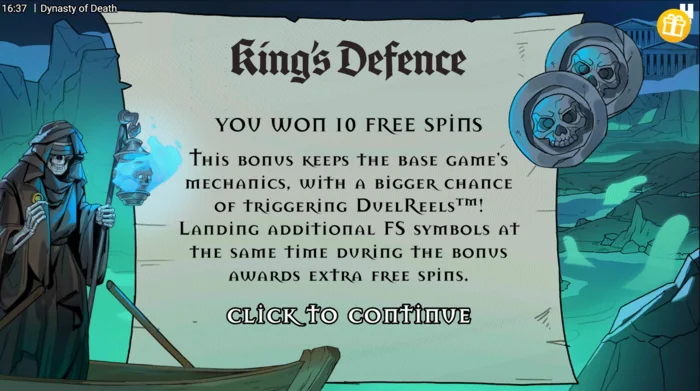Dynasty of Death - kích hoạt Free Spins King's Defence