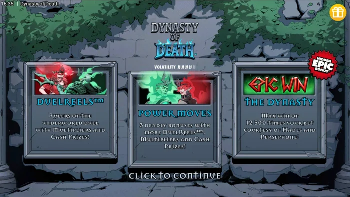Dynasty of Death - menu chính của trò chơi
